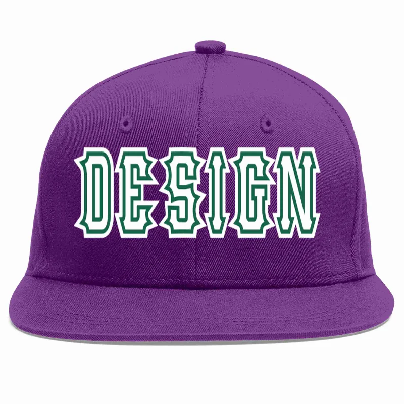 Baseball Cap For Custom Fan Group Orders-Custom Purple White-Kelly Green Flat Eaves Sport Baseball Cap Design for Men/Women/Youth