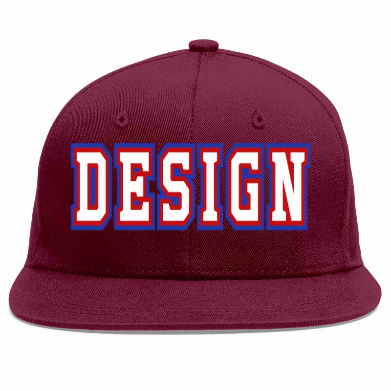 Baseball Cap For Baseball And Softball Players-Custom Crimson White-Red Flat Eaves Sport Baseball Cap Design for Men/Women/Youth