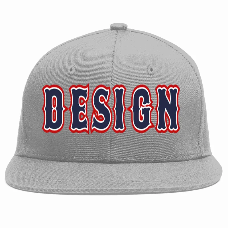 Baseball Cap For Sports Club Orders-Custom Gray Navy-White Flat Eaves Sport Baseball Cap Design for Men/Women/Youth