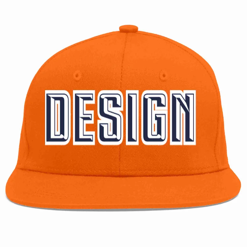 Baseball Cap With Custom Embroidered Patches-Custom Orange Navy-White Flat Eaves Sport Baseball Cap Design for Men/Women/Youth