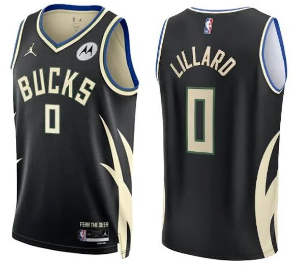 Basketball Jersey With Custom Logo-Bucks 0 Damian Lillard Black Swingman Basketball Jersey