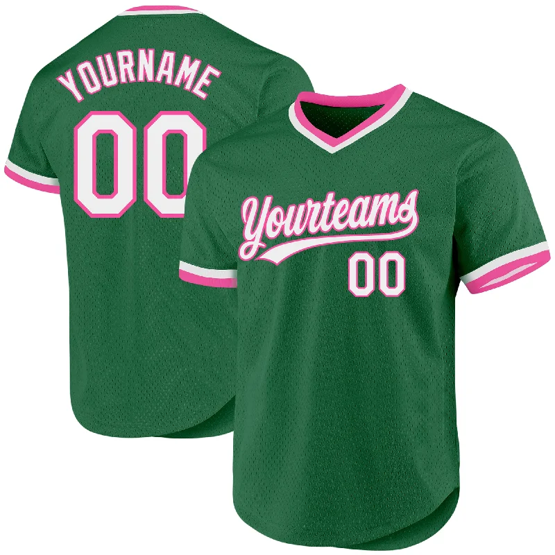 Baseball Jersey For Custom Player Gear-Custom Kelly Green White-Pink Authentic Throwback Baseball Jersey