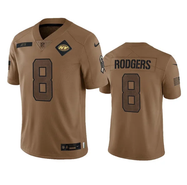 Football Jersey For College Teams-Men's New York Jets #8 Aaron Rodgers 2023 Brown Salute To Service Limited Football Stitched Jersey