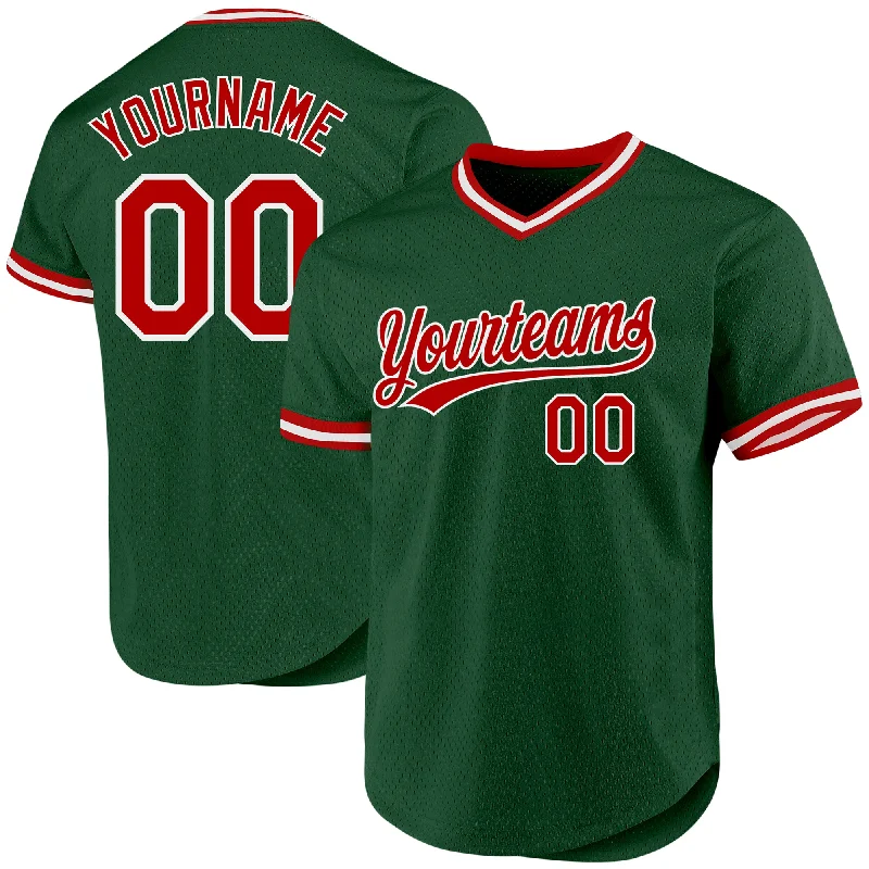 Baseball Jersey With Custom Color Options-Custom Green Red-White Authentic Throwback Baseball Jersey