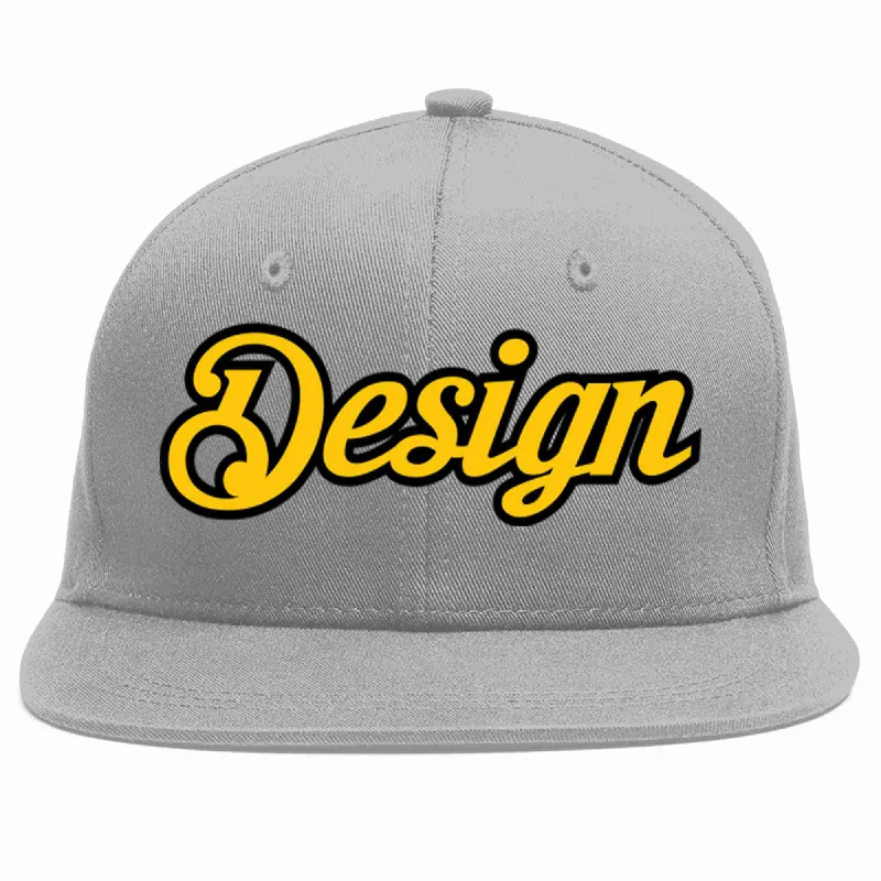 Baseball Cap With Custom Logo Embroidery-Custom Gray Gold-Black Flat Eaves Sport Baseball Cap Design for Men/Women/Youth