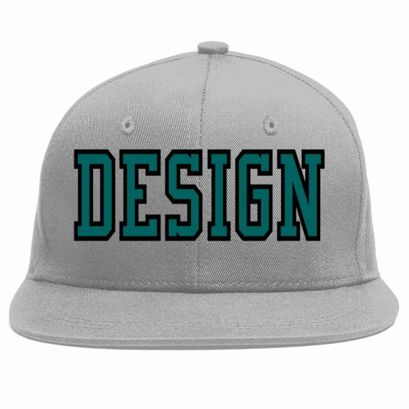 Baseball Cap For High-Quality Materials-Custom Gray Aqua-Black Flat Eaves Sport Baseball Cap Design for Men/Women/Youth