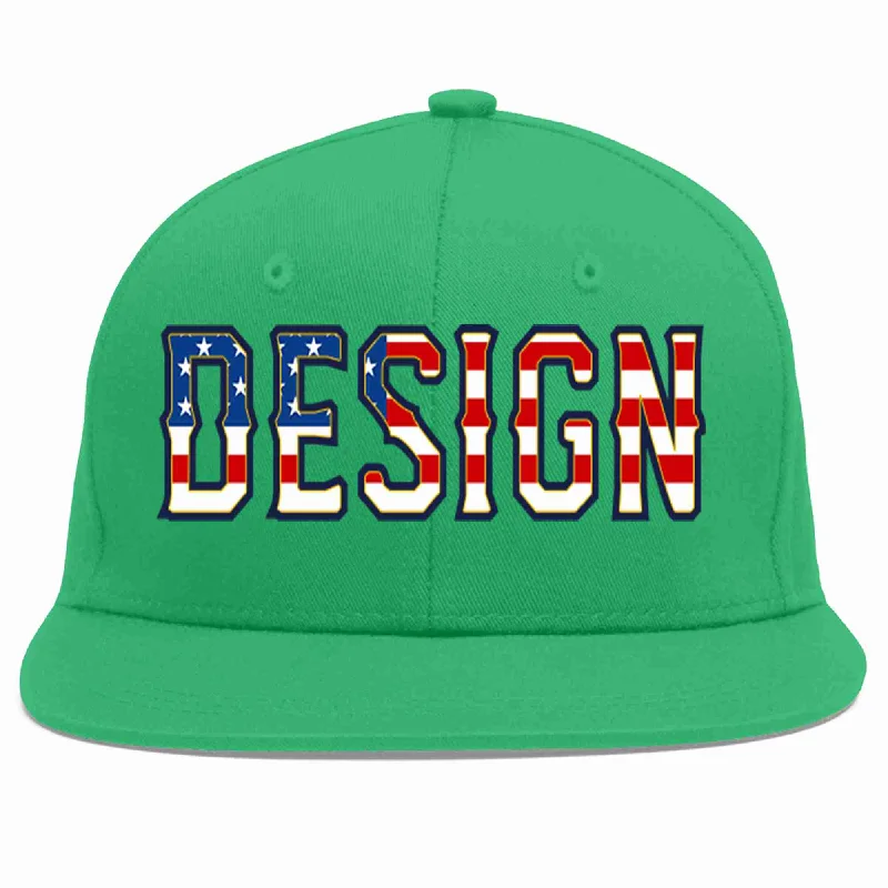 Baseball Cap For Promotional Sales-Custom Teal Vintage USA Flag-Gold Flat Eaves Sport Baseball Cap