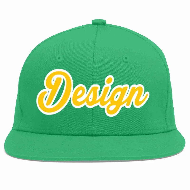 Baseball Cap With Custom Text-Custom Teal Gold-White Flat Eaves Sport Baseball Cap