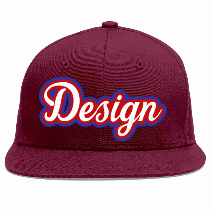 Baseball Cap For Baseball Game Days-Custom Crimson White-Red Flat Eaves Sport Baseball Cap Design for Men/Women/Youth