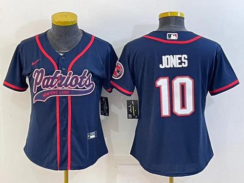 Baseball Jersey For Special Fan Custom Orders-Women's New England Patriots #10 Mac Jones Navy With Patch Cool Base Stitched Baseball Jersey(Run Small)