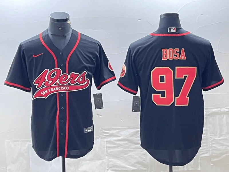 Baseball Jersey For Player Customization-Men's San Francisco 49ers #97 Nick Bosa Black Red With Patch Cool Base Stitched Baseball Jersey