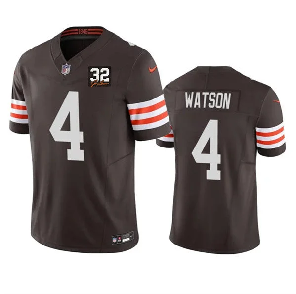 Football Jersey For Fan Club Custom Gear-Men's Cleveland Browns #4 Deshaun Watson Brown 2023 F.U.S.E. With Jim Brown Memorial Patch Vapor Untouchable Limited Football Stitched Jersey