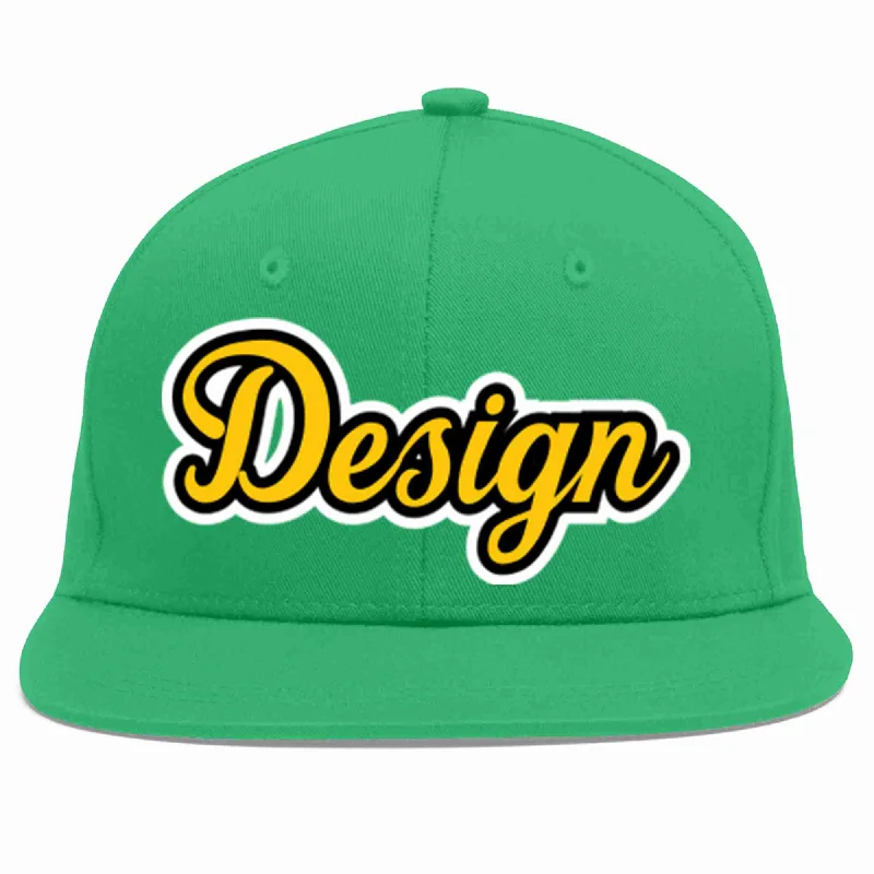 Baseball Cap For Youth Sports Team Customization-Custom Teal Gold-Black Flat Eaves Sport Baseball Cap