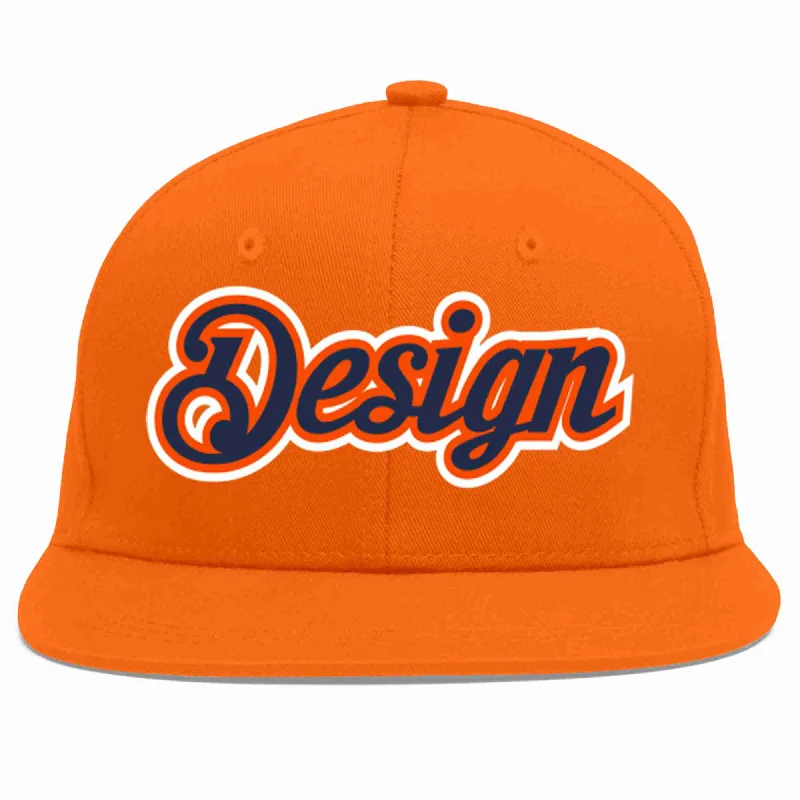 Baseball Cap With Player Signature-Custom Orange Navy-Orange Flat Eaves Sport Baseball Cap Design for Men/Women/Youth