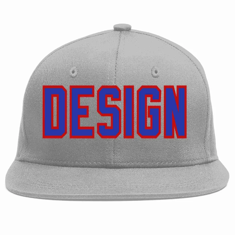 Baseball Cap For Seasonal Orders-Custom Gray Royal-Red Flat Eaves Sport Baseball Cap Design for Men/Women/Youth