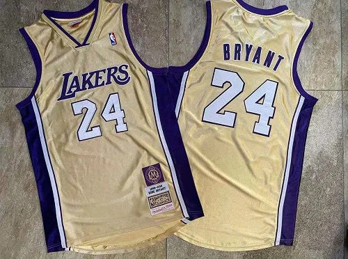 Basketball Jersey For Team Logo Customization-Lakers 24 Kobe Bryant Gold Hall of Fame Memorial Edition Embroidered Basketball Jersey