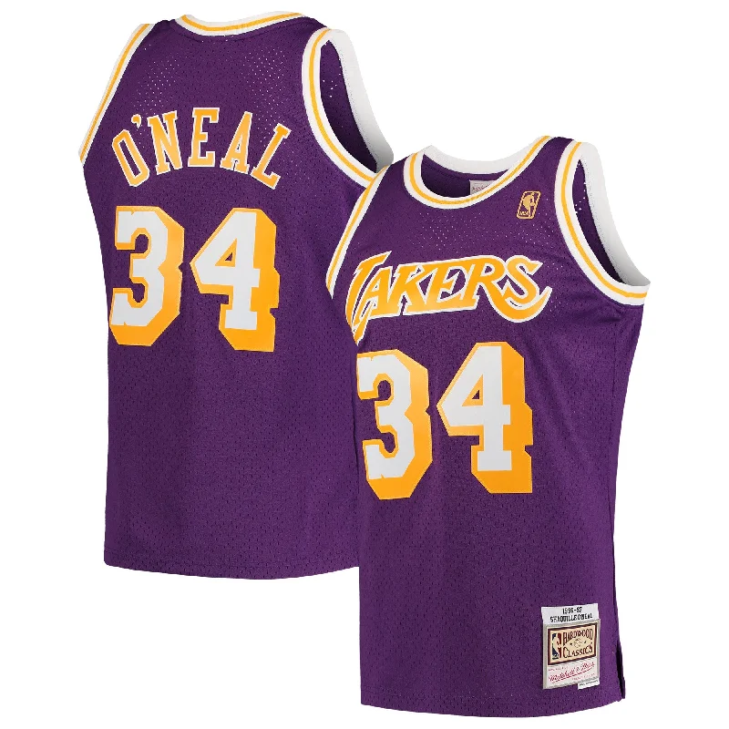 Basketball Jersey For Personalized High School Gear-Shaquille O'neal Los Angeles Lakers Hardwood Classics Swingman Basketball Jersey - Purple