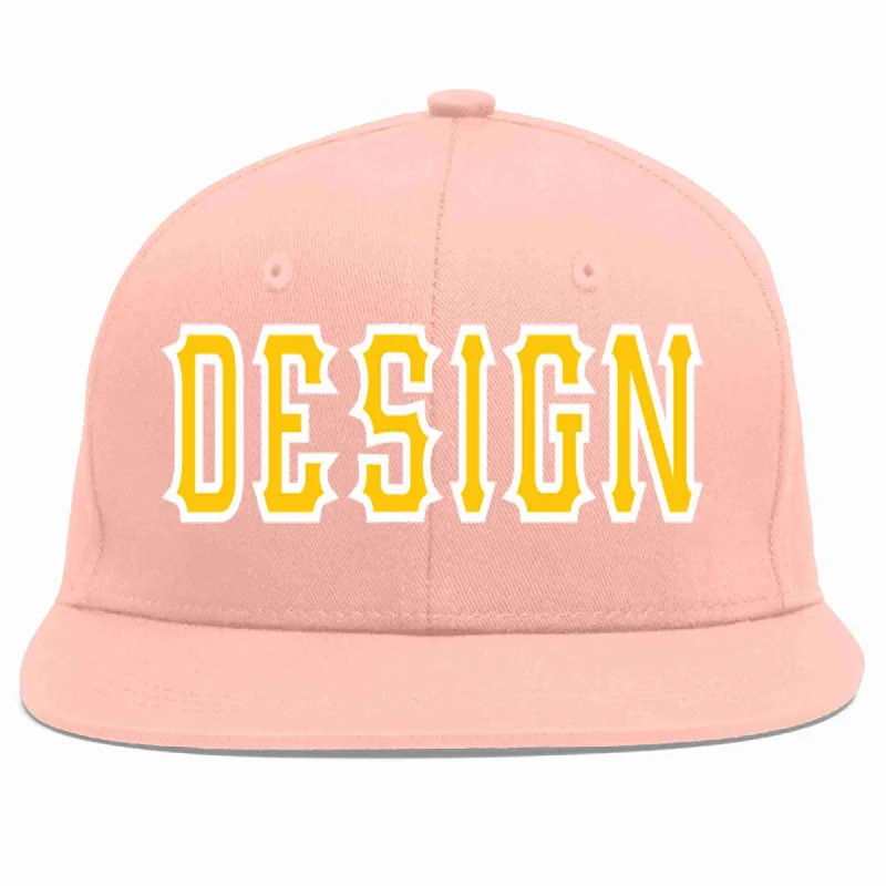 Baseball Cap For Youth Sports Teams-Custom Pink Gold-White Flat Eaves Sport Baseball Cap Design for Men/Women/Youth