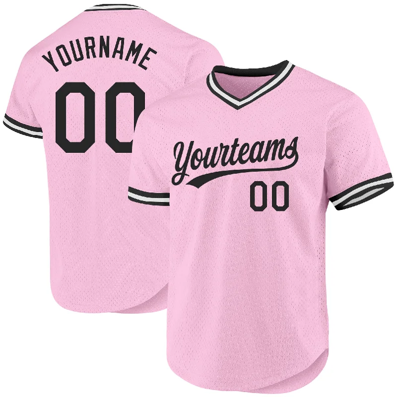 Baseball Jersey For Custom Event Orders-Custom Light Pink Black-White Authentic Throwback Baseball Jersey