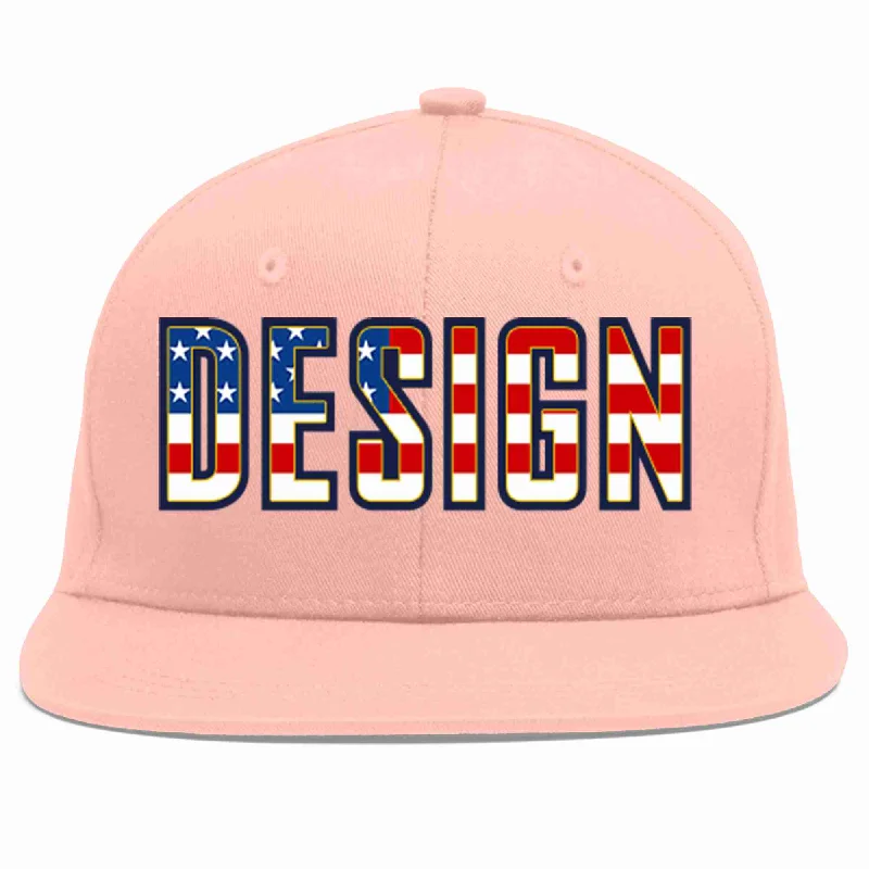 Baseball Cap For Personalized Numbering-Custom Pink Vintage USA Flag-Gold Flat Eaves Sport Baseball Cap Design for Men/Women/Youth