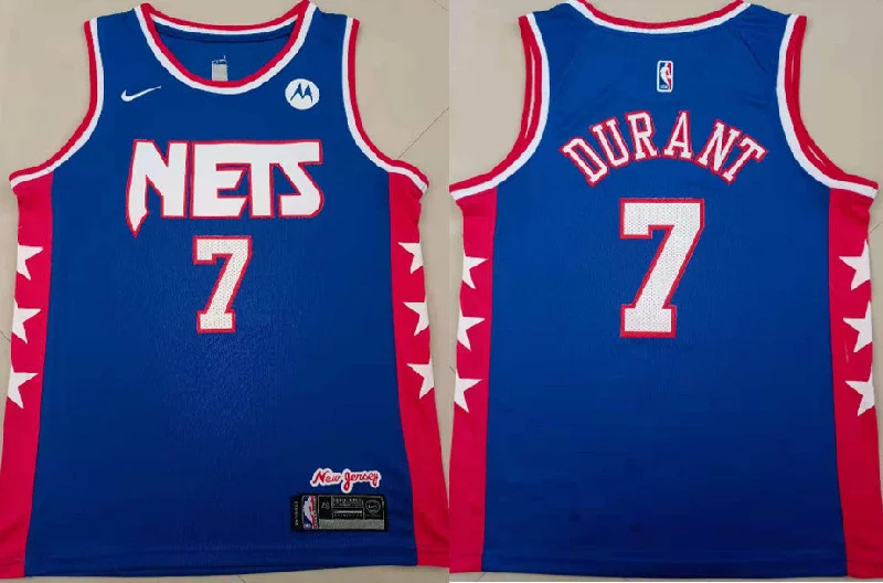 Basketball Jersey With Custom Graphics-Nets 7 Kevin Durant Blue Throwback Swingman Basketball Jersey