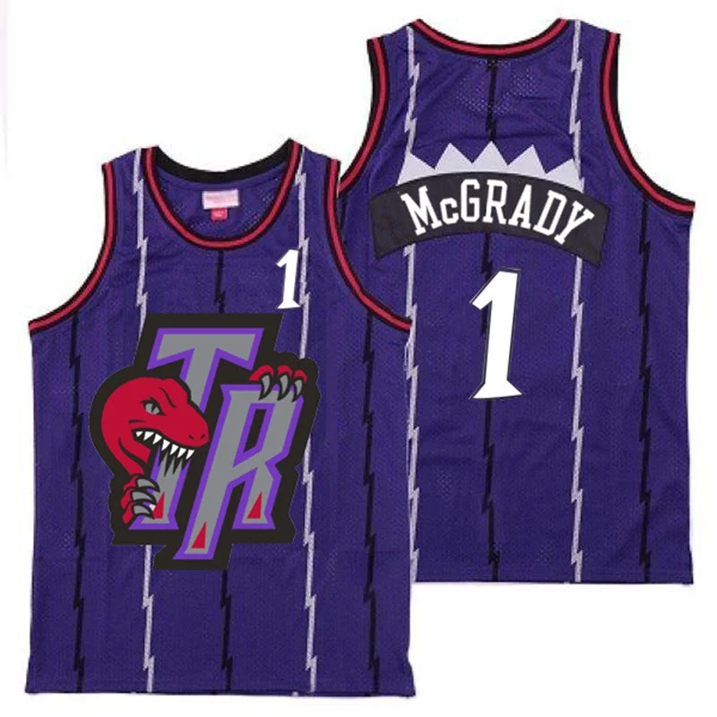 Basketball Jersey For Softball Player Gear-Raptors 1 Tracy McGrady Purple Big Gray TR Logo Retro Basketball Jersey