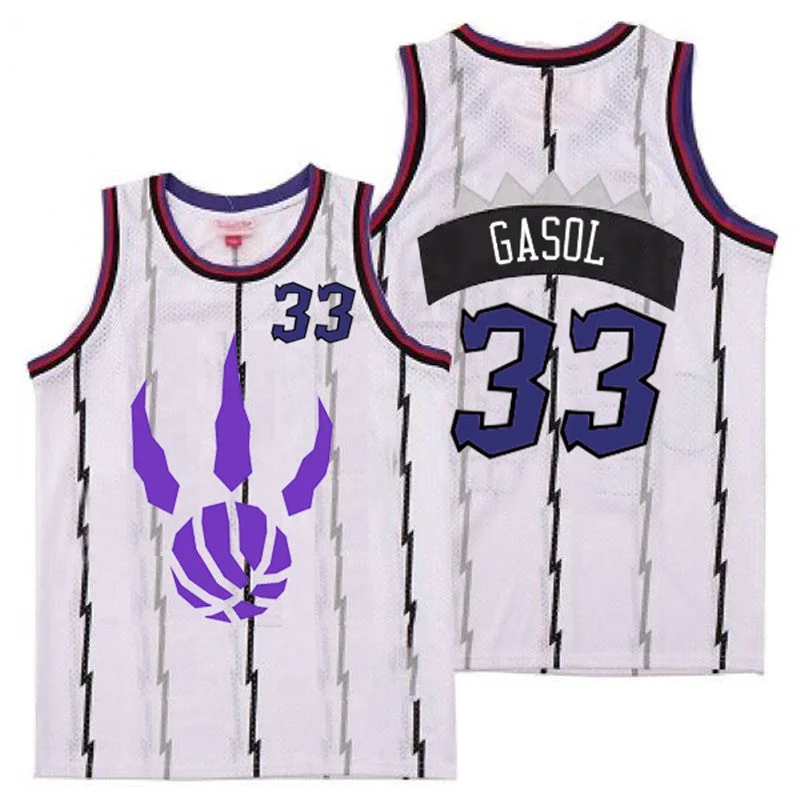 Basketball Jersey For Team Spirit Merchandise-Raptors 33 Marc Gasol White Logo Retro Basketball Jersey