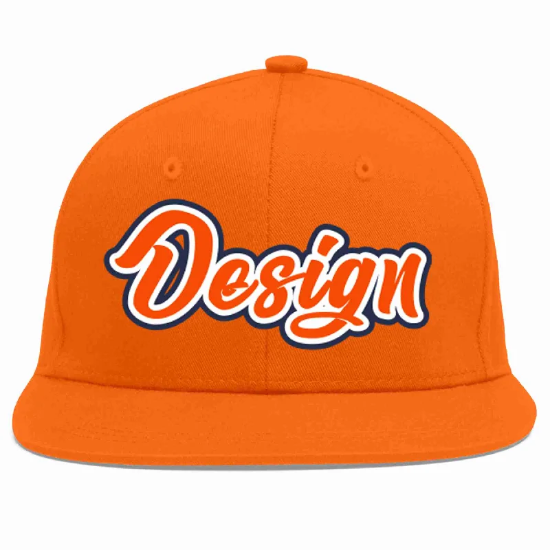 Baseball Cap For Youth Team Apparel-Custom Orange Orange-White Flat Eaves Sport Baseball Cap Design for Men/Women/Youth