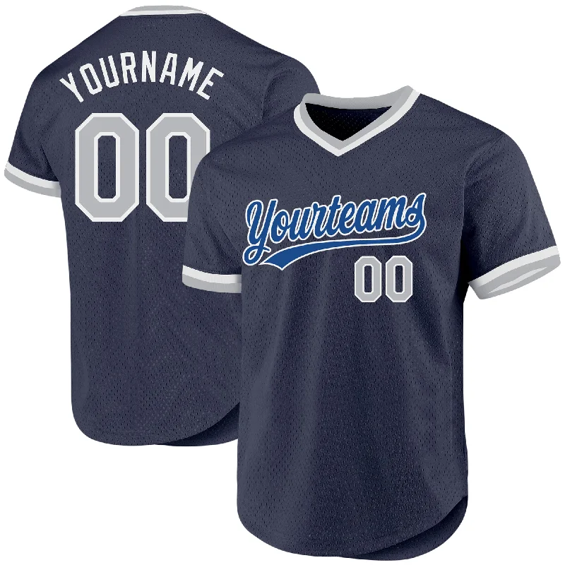 Baseball Jersey For Exclusive Custom Fan Gear-Custom Navy Gray Blue-White Authentic Throwback Baseball Jersey