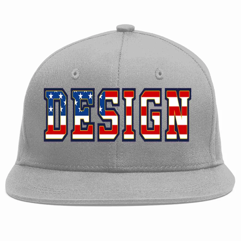 Baseball Cap For Baseball And Softball Players-Custom Gray Vintage USA Flag-Gold Flat Eaves Sport Baseball Cap Design for Men/Women/Youth