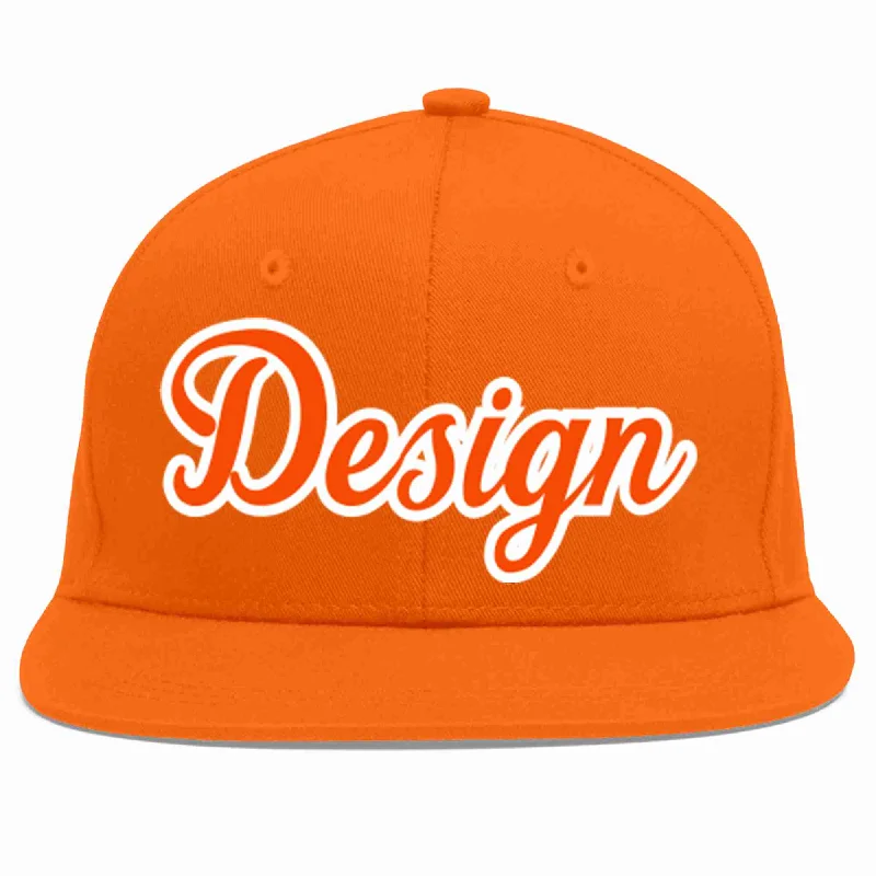 Baseball Cap For Custom Event Merchandise-Custom Orange Orange-White Flat Eaves Sport Baseball Cap Design for Men/Women/Youth