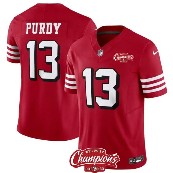 Football Jersey For Official League Merchandise-Men's San Francisco 49ers #13 Brock Purdy Red 2023 F.U.S.E. NFC West Champions Patch Alternate Football Stitched Jersey