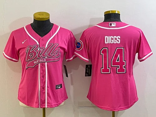 Baseball Jersey For Fans-Women's Buffalo Bills #14 Stefon Diggs Pink With Patch Cool Base Stitched Baseball Jersey(Run Small)