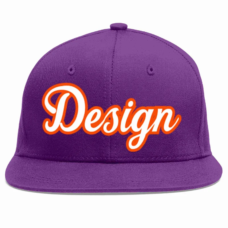 Baseball Cap For Personalized Family Gifts-Custom Purple White-Orange Flat Eaves Sport Baseball Cap Design for Men/Women/Youth