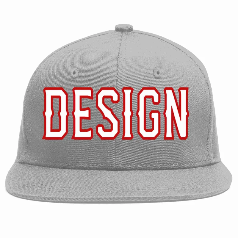 Baseball Cap With Custom Fit Options-Custom Gray White-Red Flat Eaves Sport Baseball Cap Design for Men/Women/Youth