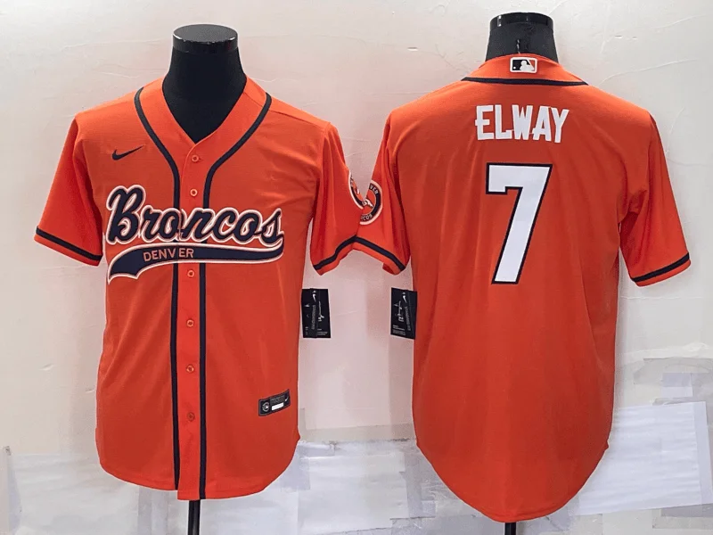 Baseball Jersey For Alumni Merchandise-Men's Denver Broncos #7 John Elway Orange Stitched Cool Base Baseball Jersey