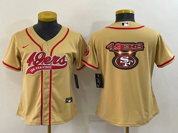 Baseball Jersey For Tournament Team Apparel-Women's San Francisco 49ers Gold Team Big Logo With Patch Cool Base Stitched Baseball Jersey(Run Small)