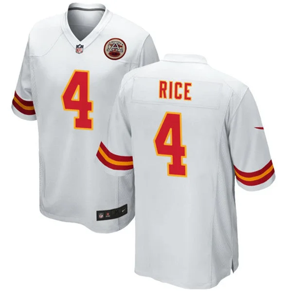 Football Jersey For Team Spirit Merchandise-Men’s Kansas City Chiefs #4 Rashee Rice White Football Stitched Game Jersey