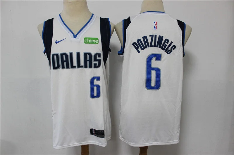 Basketball Jersey For Family Fan Merchandise-Mavericks 6 Kristaps Porzingis White Swingman Basketball Jersey