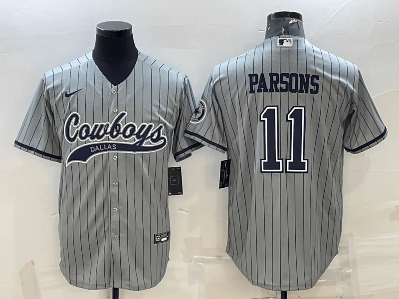 Baseball Jersey For Group Customization-Men's Dallas Cowboys #11 Micah Parsons Grey With Patch Cool Base Stitched Baseball Jersey