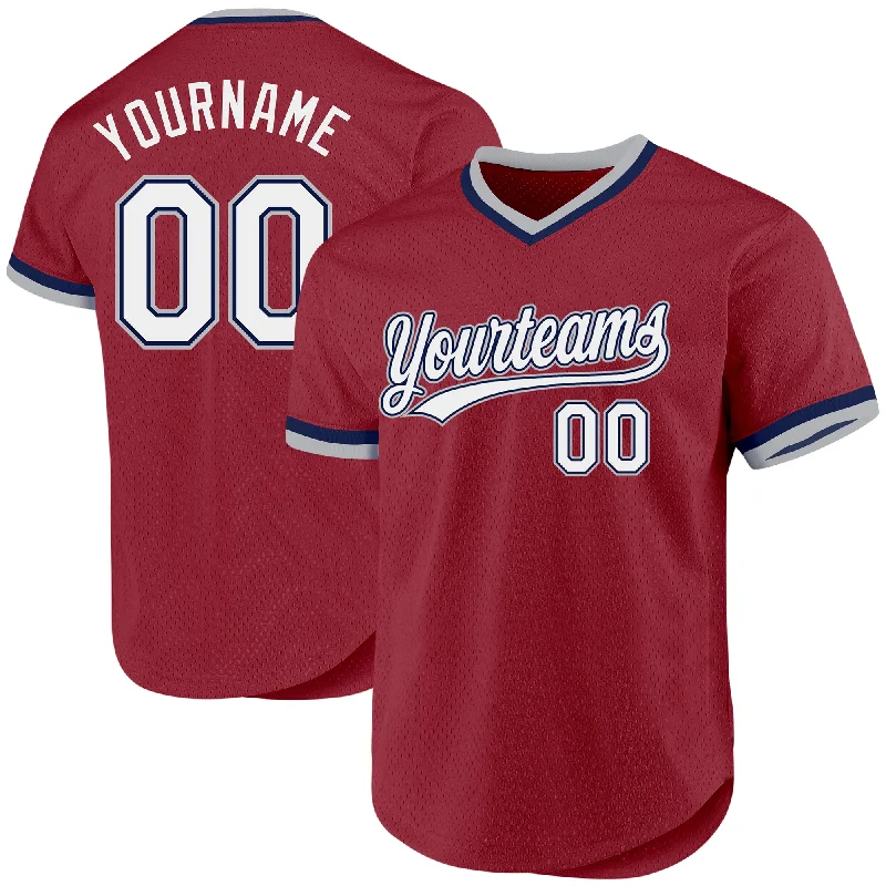 Baseball Jersey With Personalized Player Names-Custom Maroon Navy-Gray Authentic Throwback Baseball Jersey