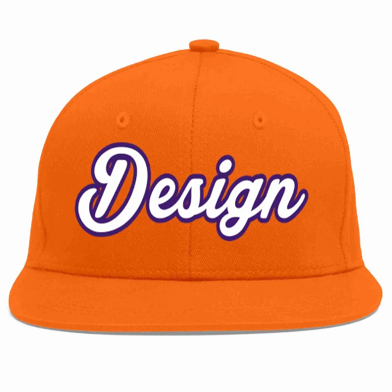 Baseball Cap For Baseball And Softball Players-Custom Orange White-purple Flat Eaves Sport Baseball Cap Design for Men/Women/Youth