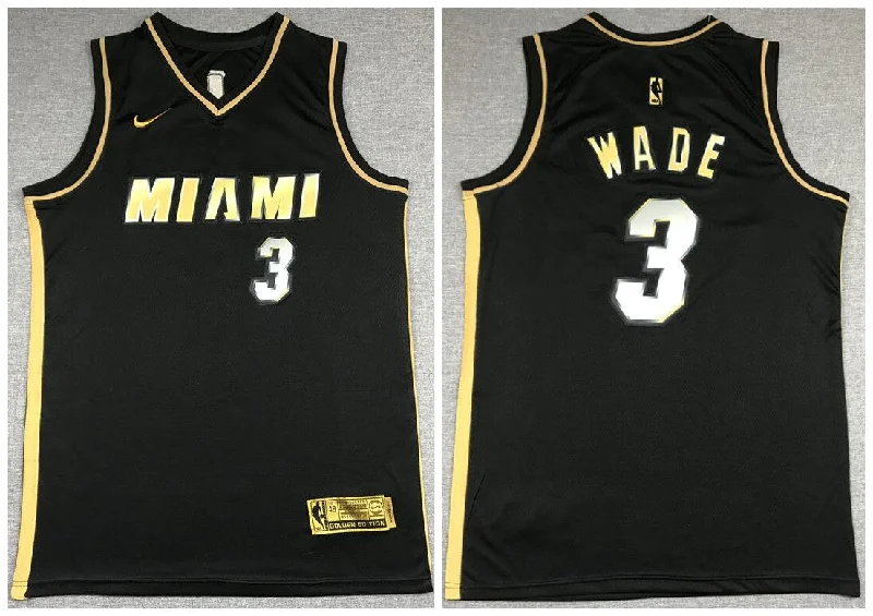 Basketball Jersey For Fan Custom Gear Orders-Heat 3 Dwyane Wade Black Gold 2021 Swingman Basketball Jersey