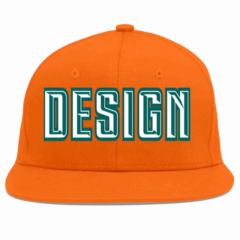 Baseball Cap With Custom Player Names-Custom Orange White-Aqua Flat Eaves Sport Baseball Cap Design for Men/Women/Youth