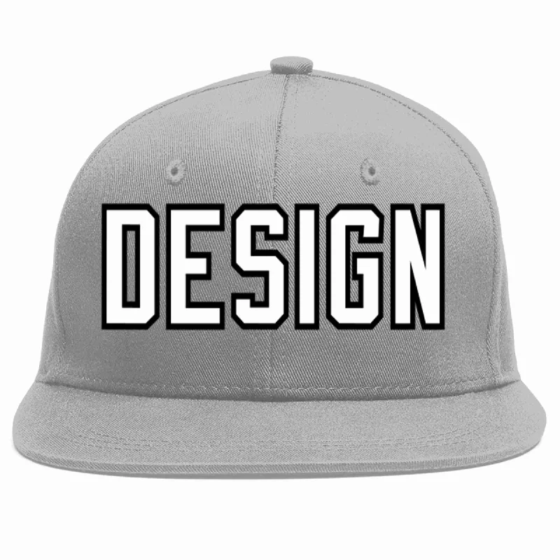 Baseball Cap For Family And Friends Gifts-Custom Gray White-Black Flat Eaves Sport Baseball Cap Design for Men/Women/Youth