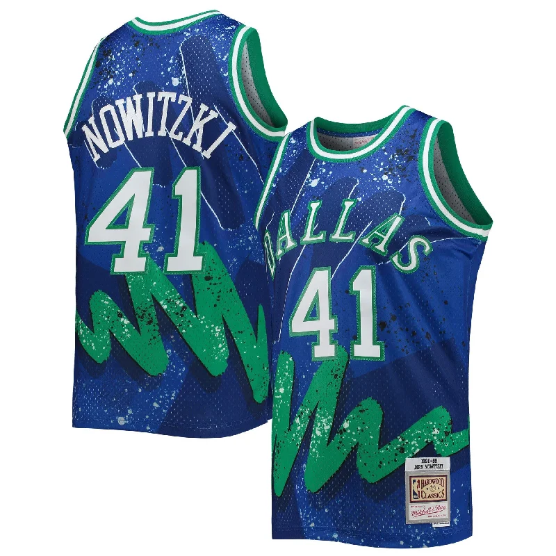 Basketball Jersey For Custom Player Awards-Dirk Nowitzki Dallas Mavericks Hardwood Classics 1998/99 Hyper Hoops Swingman Basketball Jersey - Blue