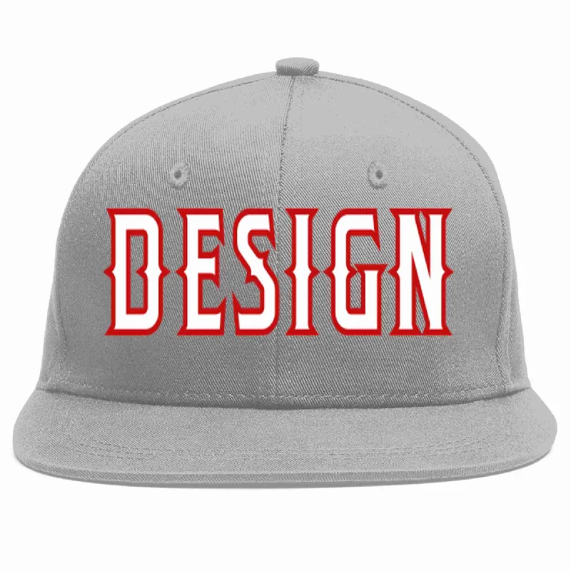 Baseball Cap For Personalized Family Gifts-Custom Gray White-Red Flat Eaves Sport Baseball Cap Design for Men/Women/Youth