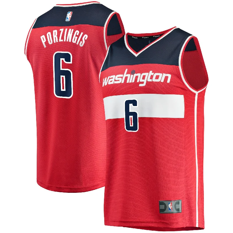 Basketball Jersey For Adults-Kristaps Porzingis Washington Wizards Branded Fast Break Basketball Jersey - Icon Edition - Red