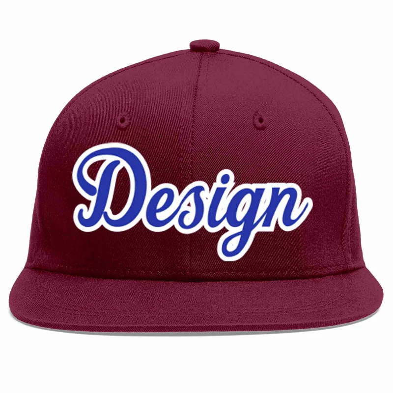 Baseball Cap For Custom Fan Merchandise-Custom Crimson Royal-White Flat Eaves Sport Baseball Cap Design for Men/Women/Youth