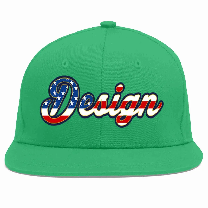 Baseball Cap For Sports Fans-Custom Teal Vintage USA Flag-Gold Flat Eaves Sport Baseball Cap